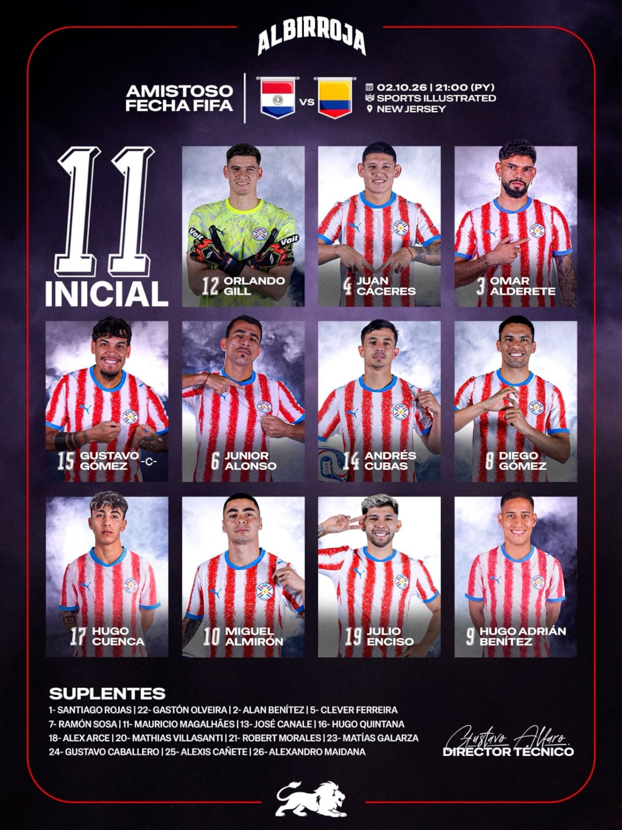 Formación titular de Paraguay para medir a Colombia.