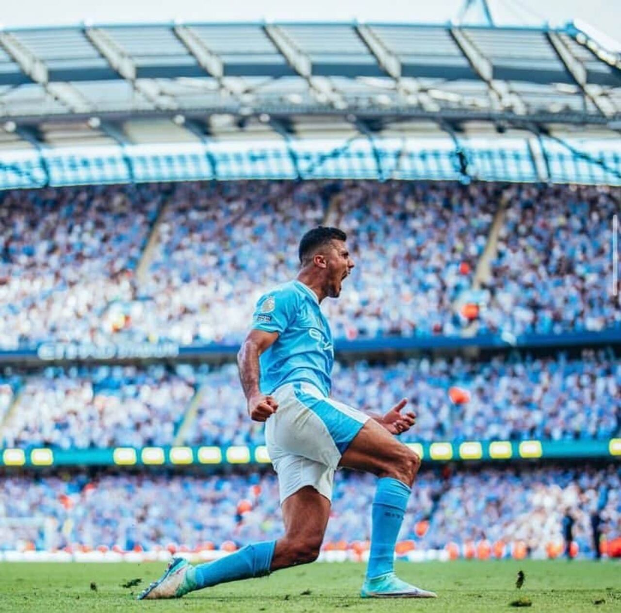 Rodri festejando el gol del alivio.Foto: Manchester City
