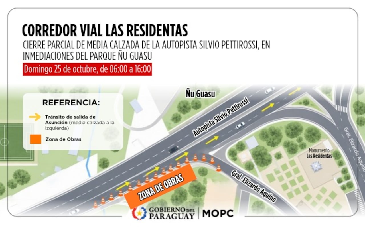 El MOPC insta a tomar precauciones en la zona de obras.