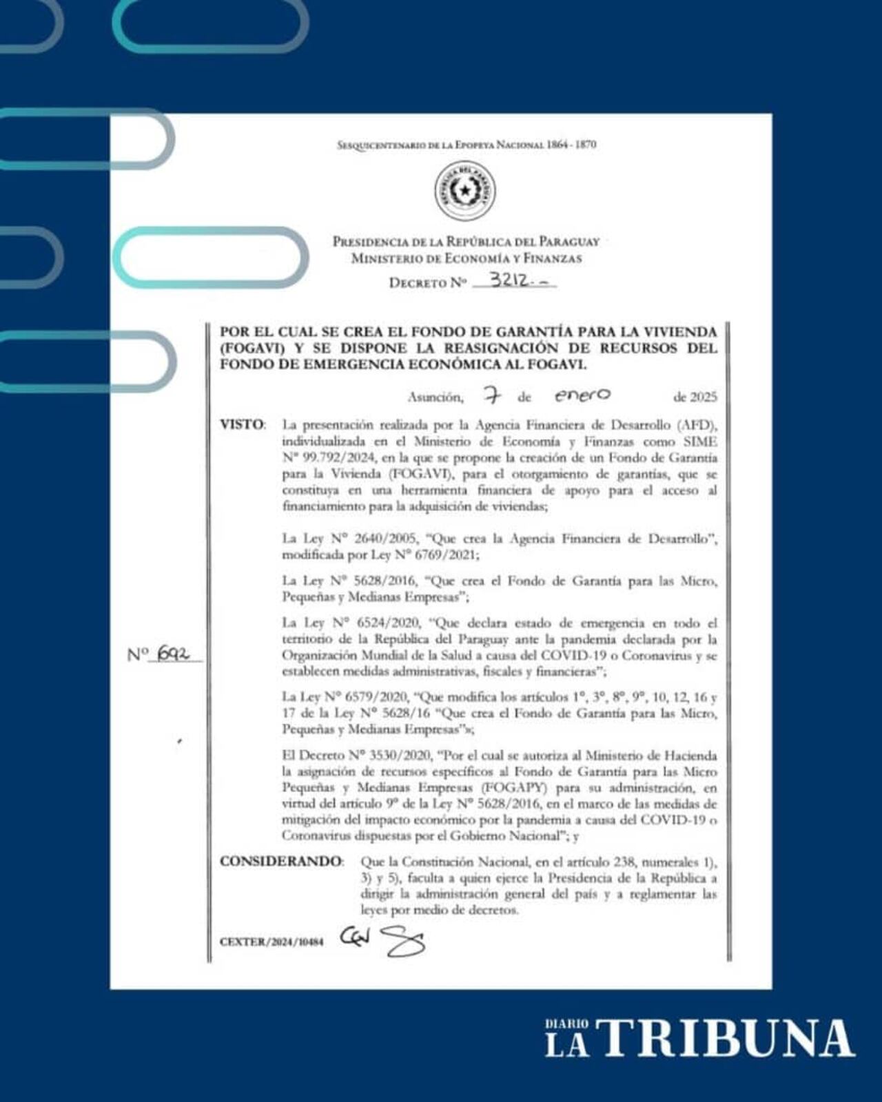 Decreto N° 3212 por el cual se crea elFOGAVI, reasignando los recursos del Fondo de Emergencia Económica