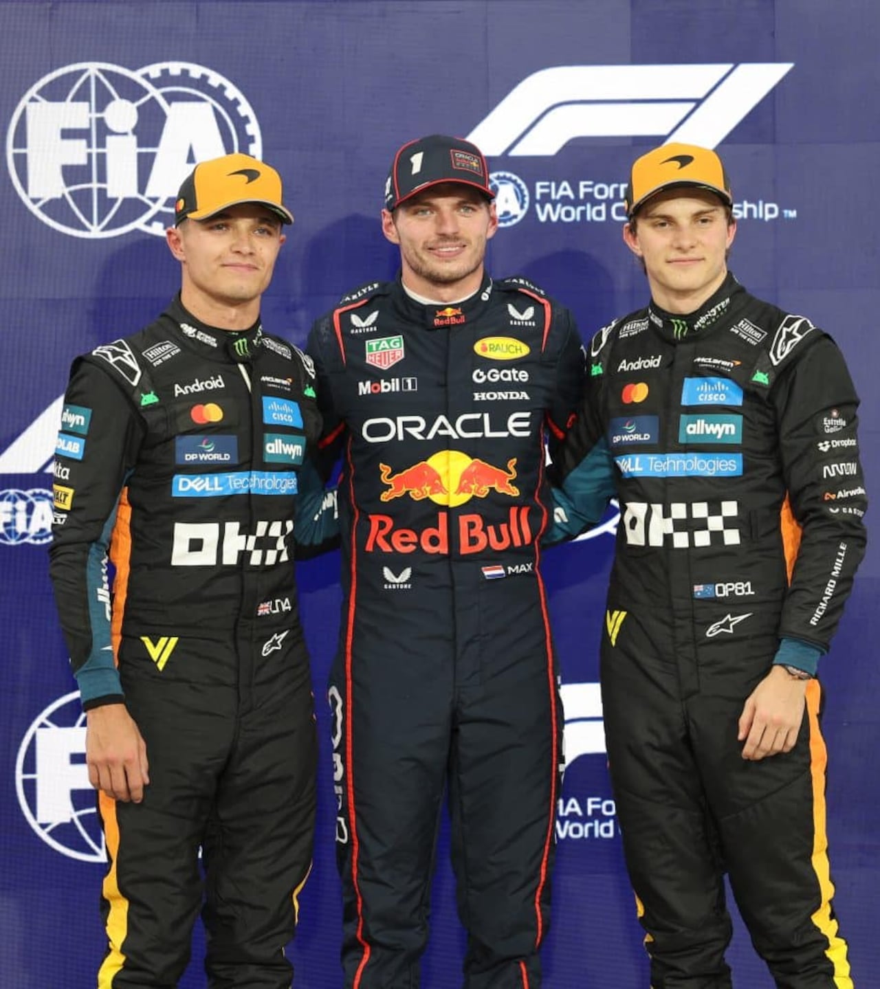 Norris, Verstappen y Piastri (de izquierda a derecha) definirán entre ellos al próximo campeón de la Fórmula 1.