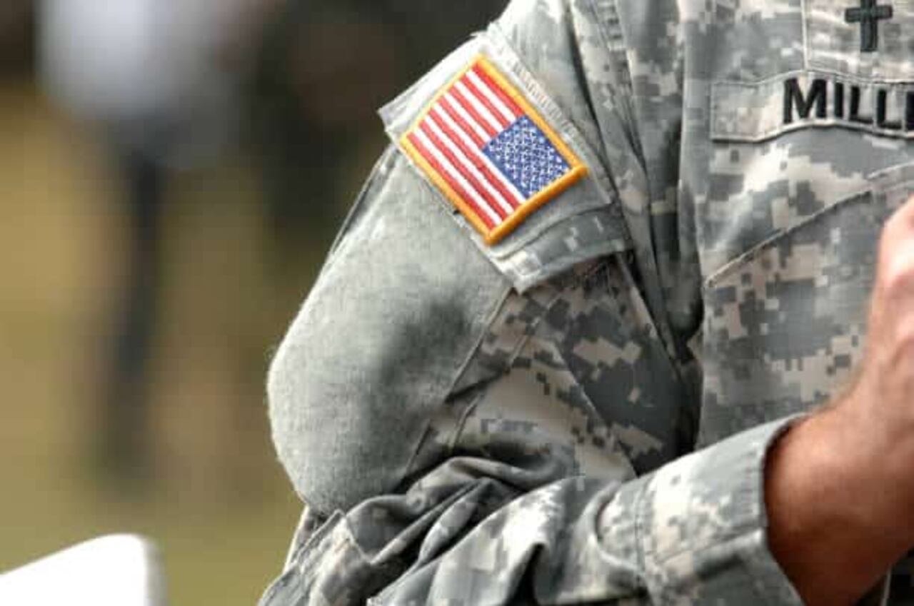 the American flag attached to the American military uniform.