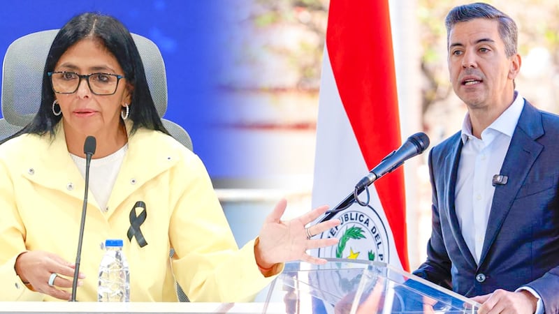 La presidenta de Venezuela, Delcy Rodríguez; y el mandatario paraguayo, Santiago Peña.