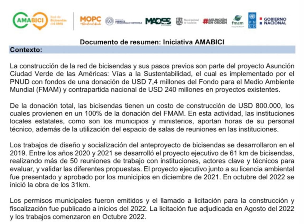 Resumen de explicación del proyecto, ejecutado por varias instituciones, ONGs y el PNUD
