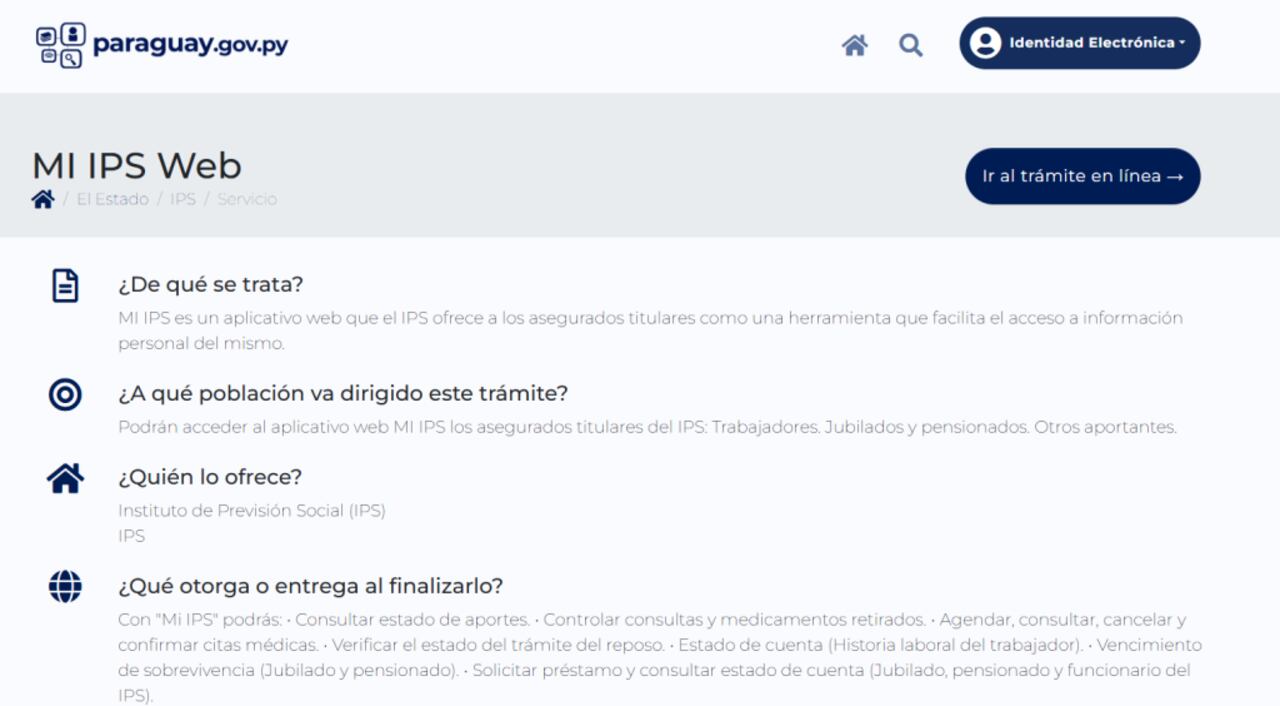 Página de inicio en "Mi IPS Web" a través del portal.