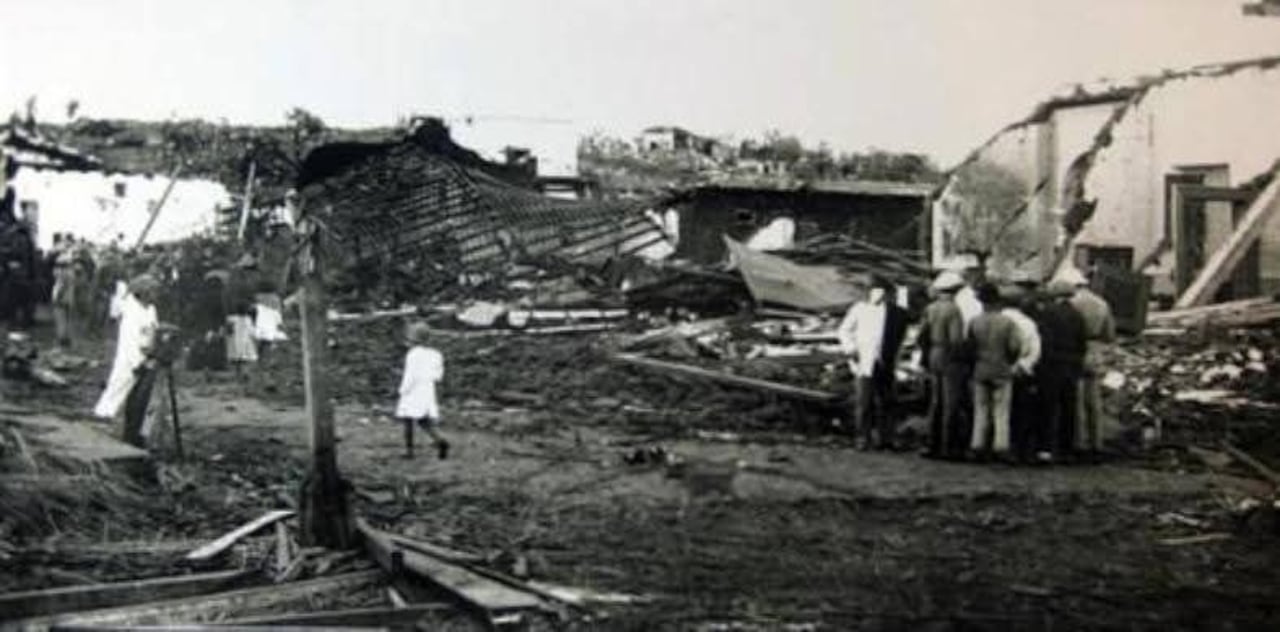 Vista de la ciudad en ruinas.