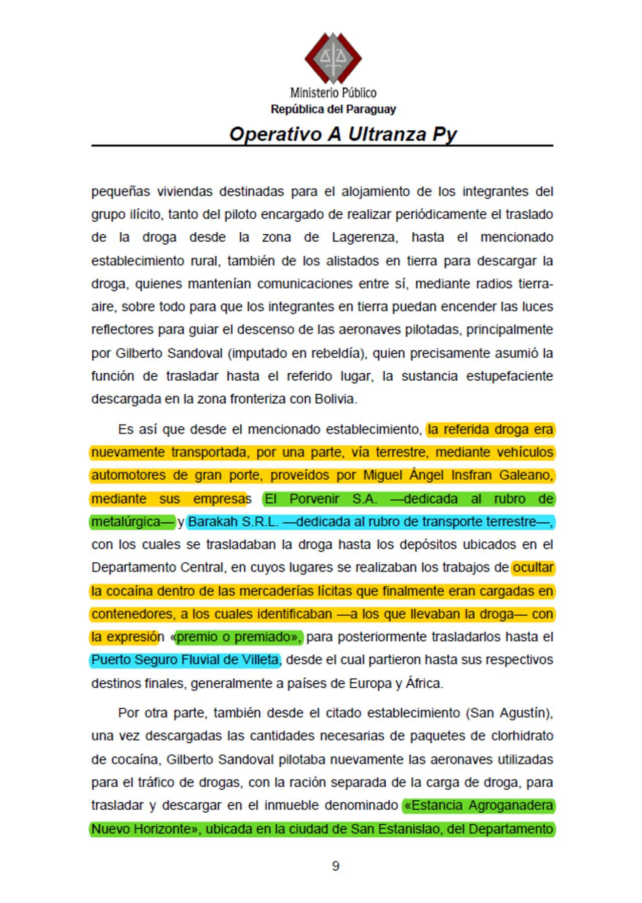 Parte de la acusación de la Fiscalía contra Miguel Ángel Insfrán, alias Tío Tico.