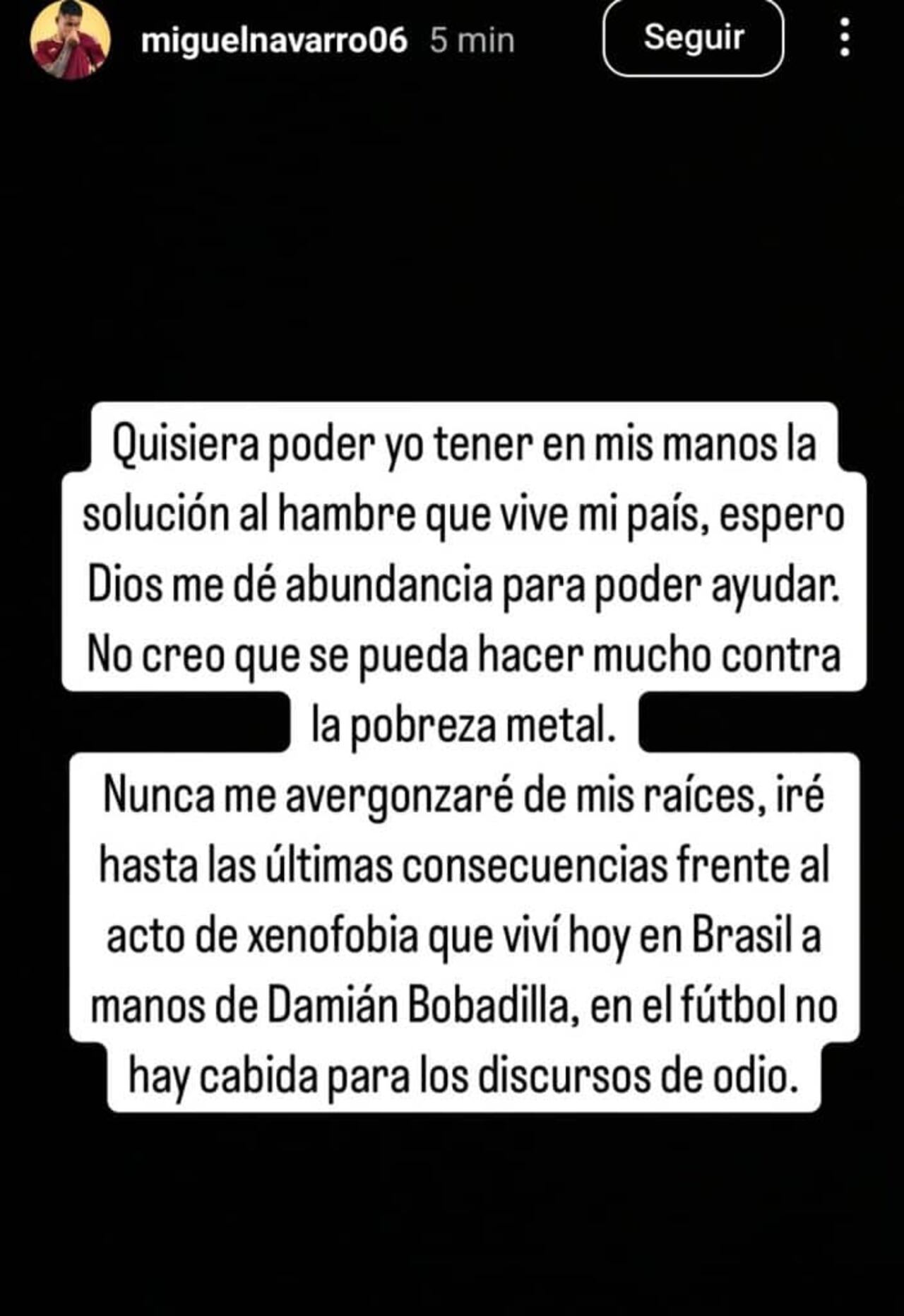 Descargo de Navarro en su cuenta personal de Instagram.