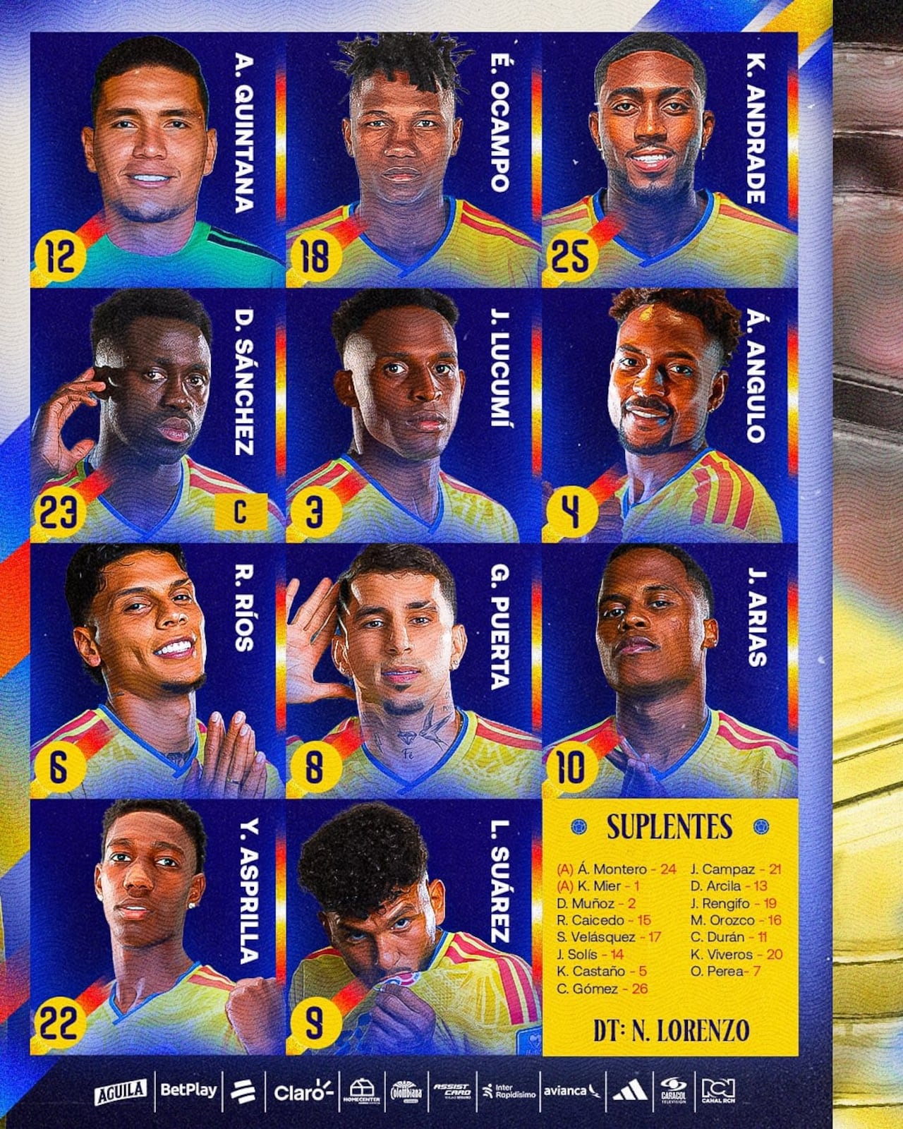 Equipo titular cafetero para el amistoso ante la Albirroja.