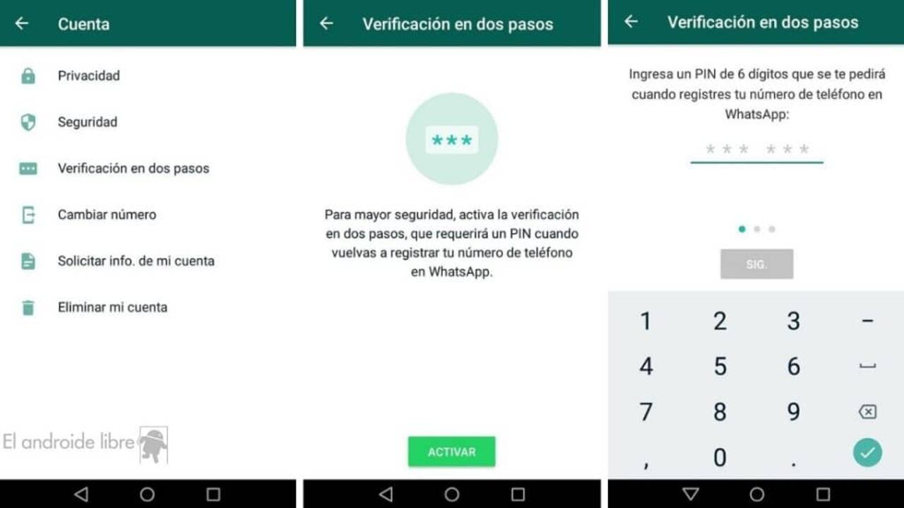 Ejemplo de verificación en dos pasos en WhatsApp.
