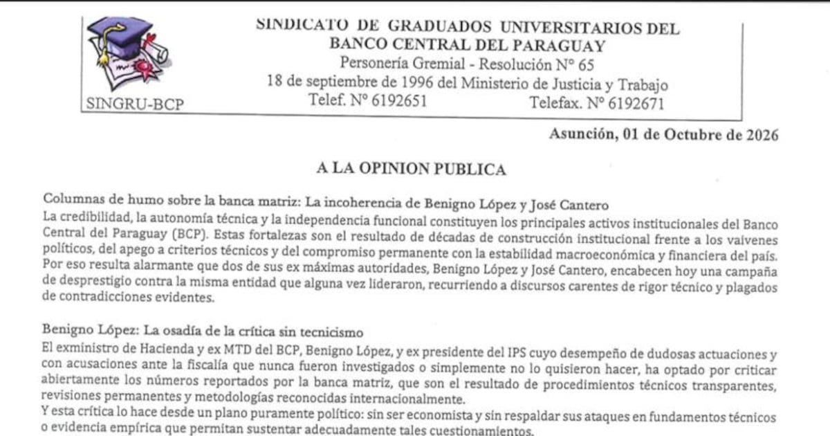 Acusan a Benigno López y José Cantero de desprestigiar al Banco Central