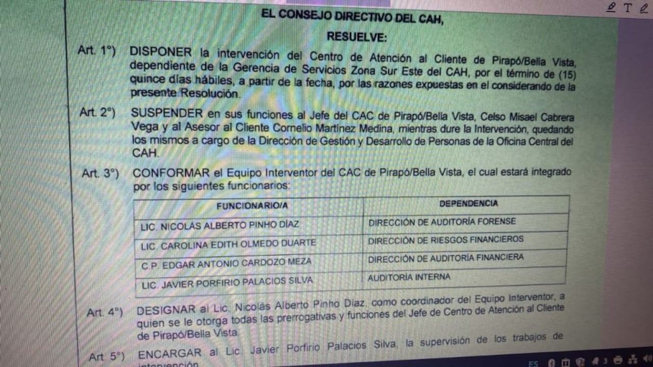 El consejo directivo del Crédito Agrícola de Habilitación intervino la sucursal Pirapó, ante denuncias de irregularidades.