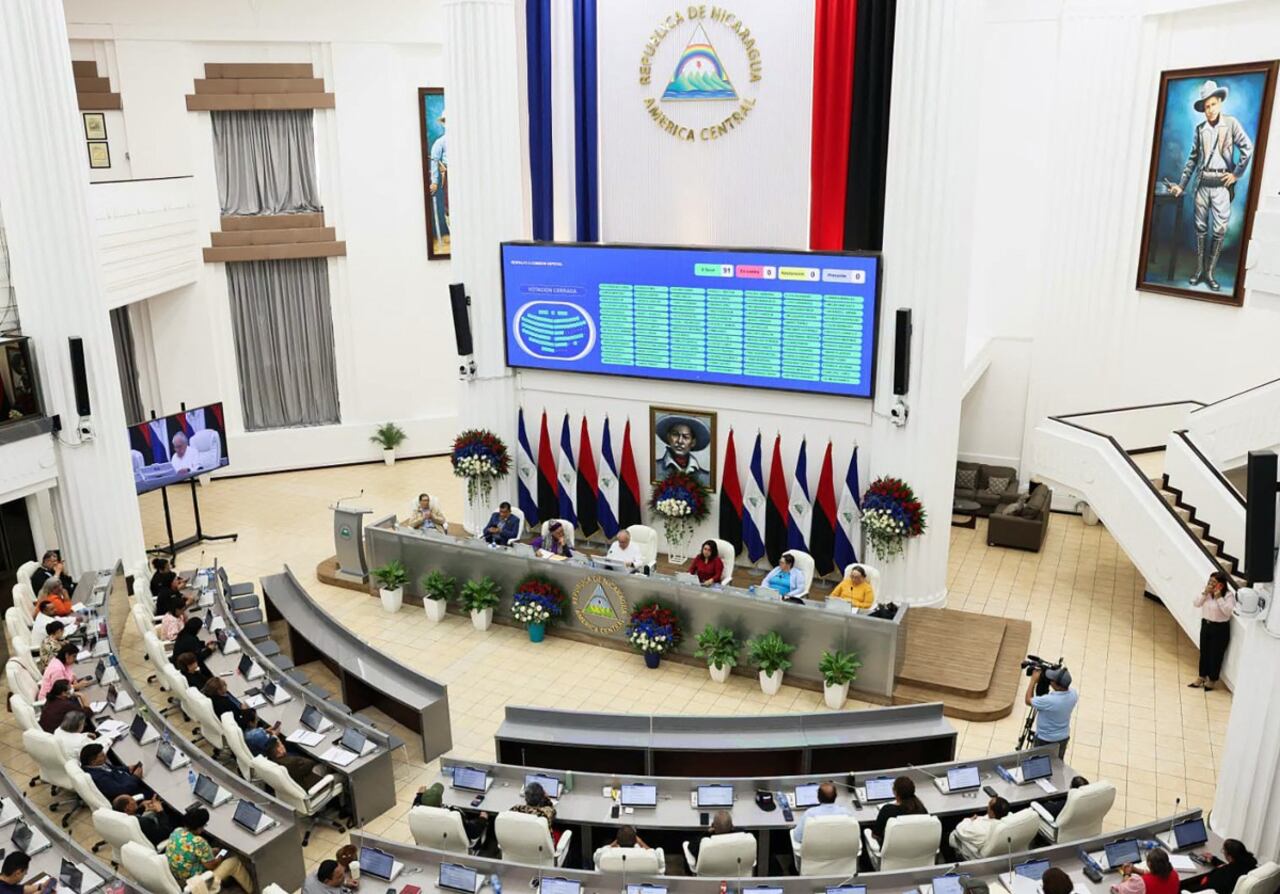 Sesión de la Asamblea Nacional (Congreso) de Nicaragua durante uno de los debates sobre la reforma para proscribir a los partidos opositores.