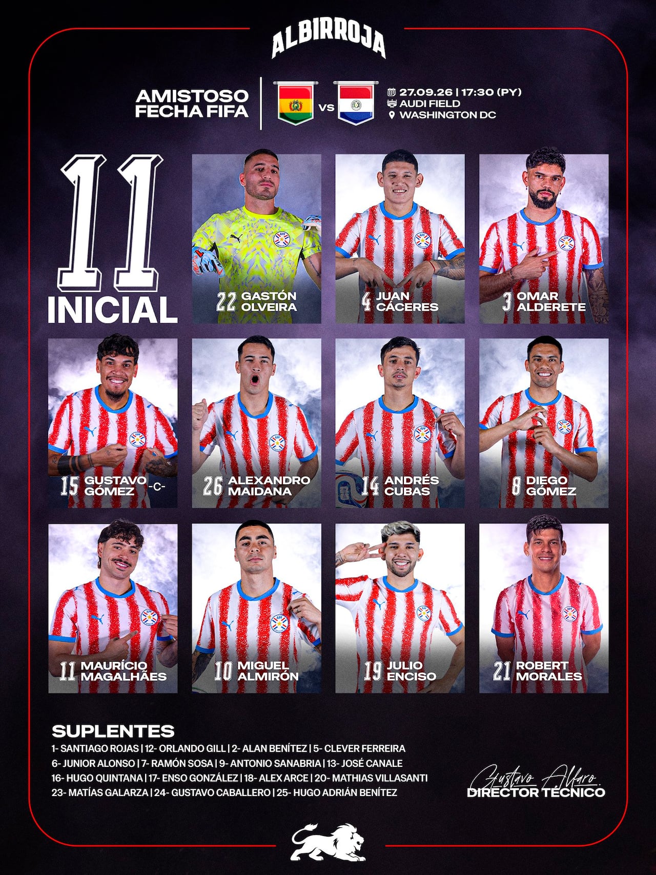 Primer equipo titular de Paraguay después de la aventura mundialista en Norteamérica 2026.