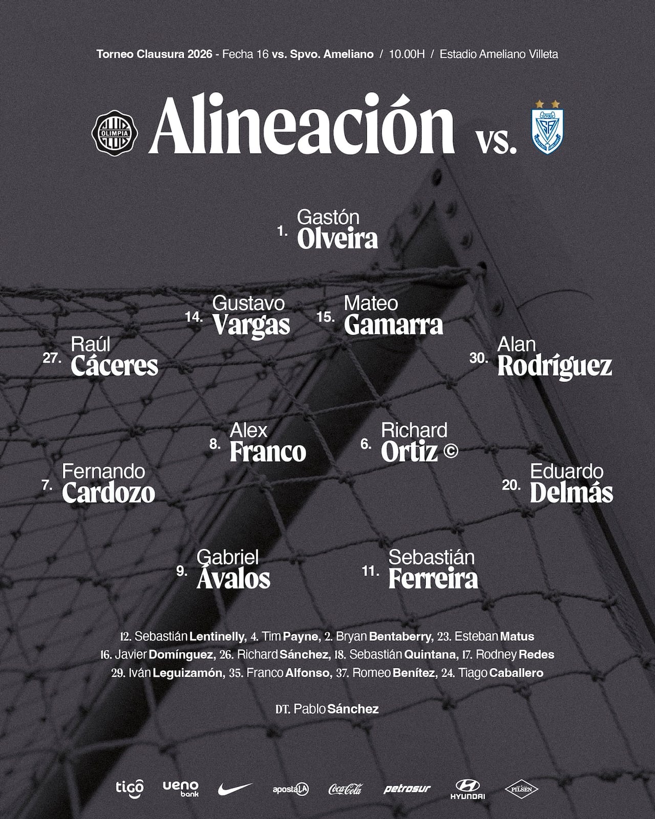 Equipo titular del visitante.