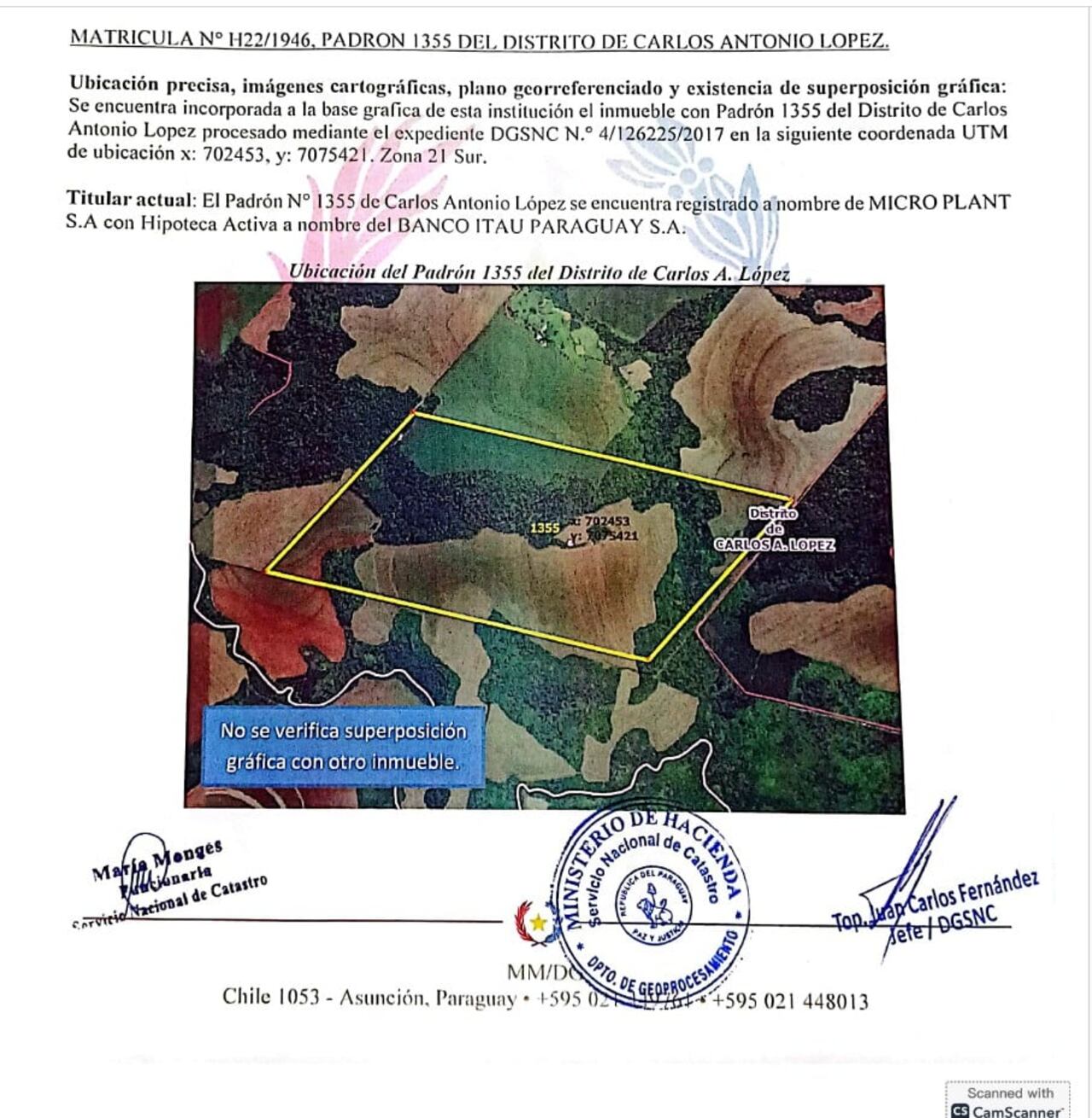 Plano georreferenciado del lugar del conflicto, presentado por la empresa Micro Plant S.A.