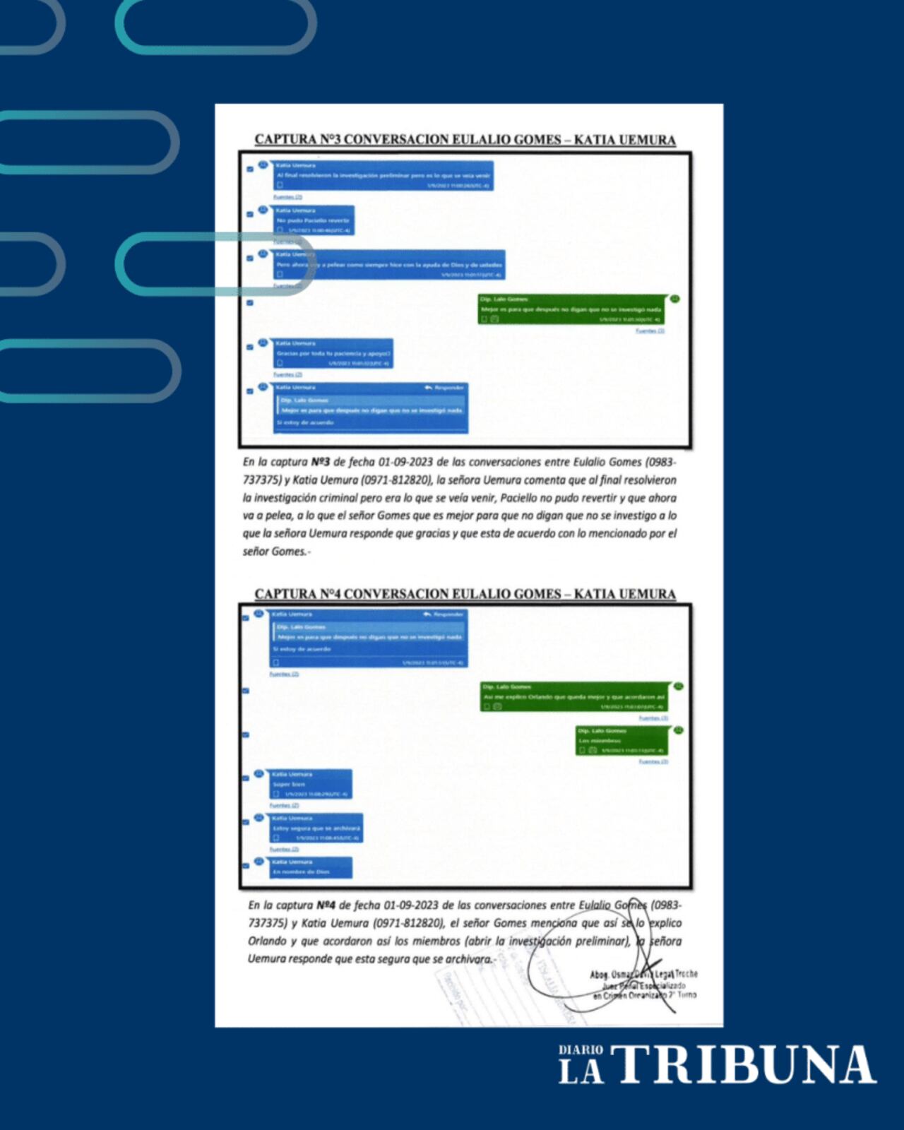 Ambas capturas forman parte de la denuncia realizada por el juez Osmar Legal.