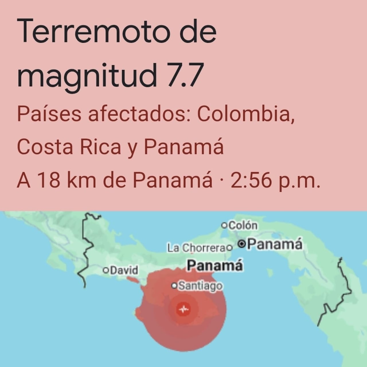 Potente sismo en Panamá.