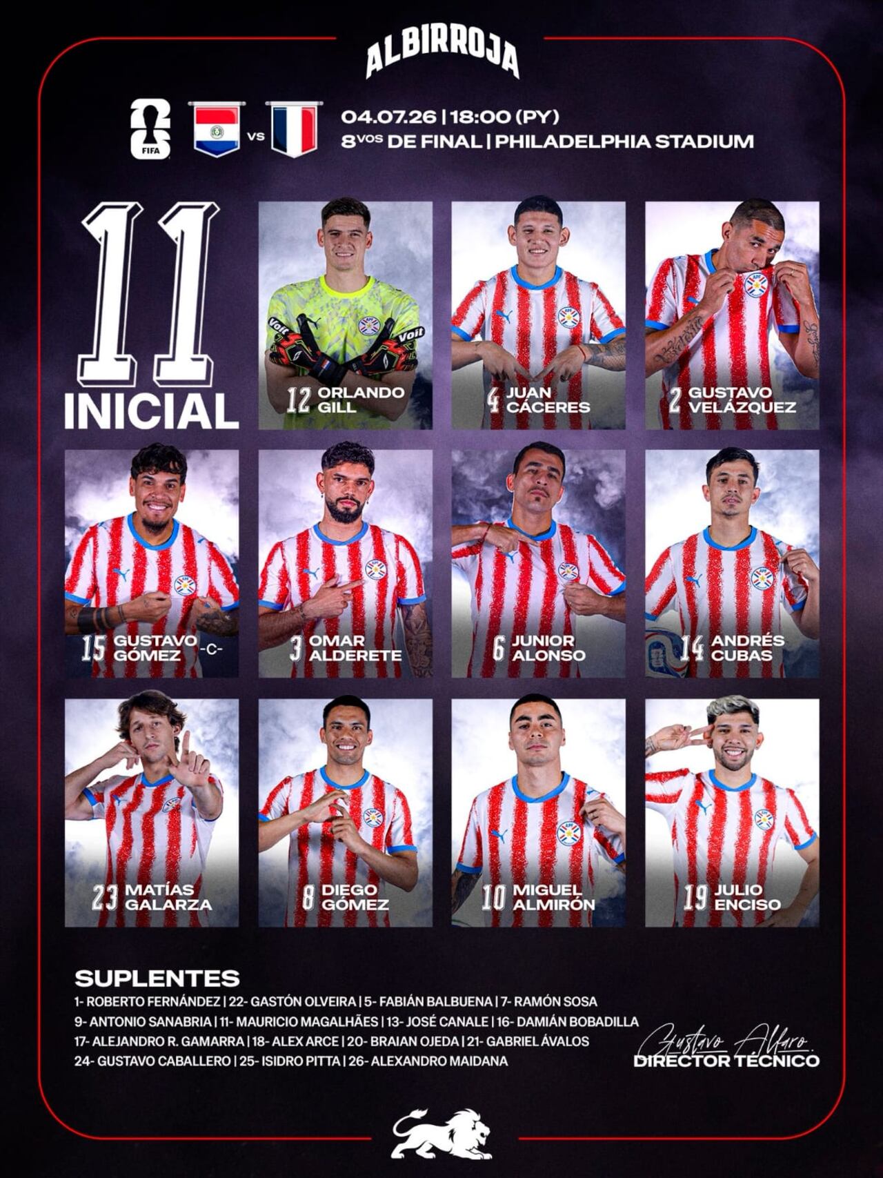 Formación inicial de Paraguay ante Francia.