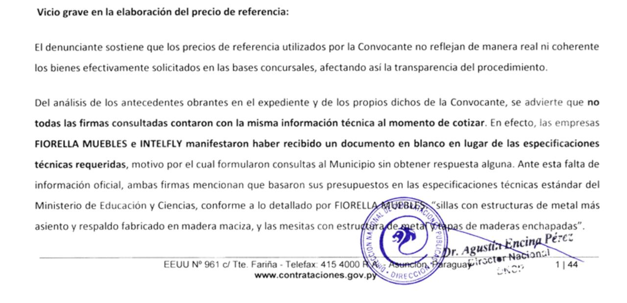 Parte del Informe de Constataciones Públicas sobre el caso de la Municipalidad de Ciudad del Este.