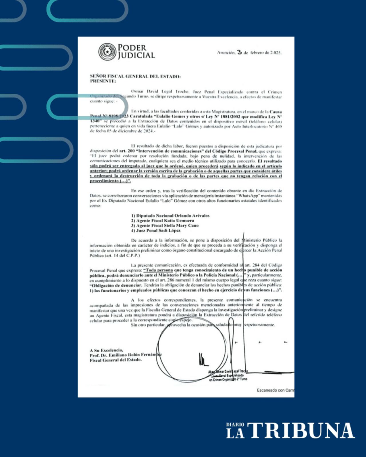 Denuncia presentada por el juez Osmar Legal.