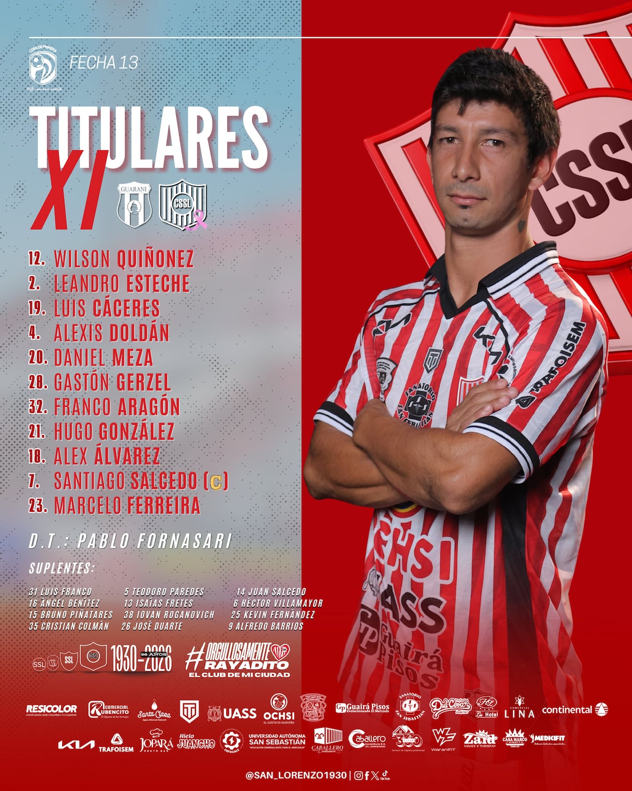 Formación inicial de San Lorenzo para buscar su primer triunfo en el Clausura.