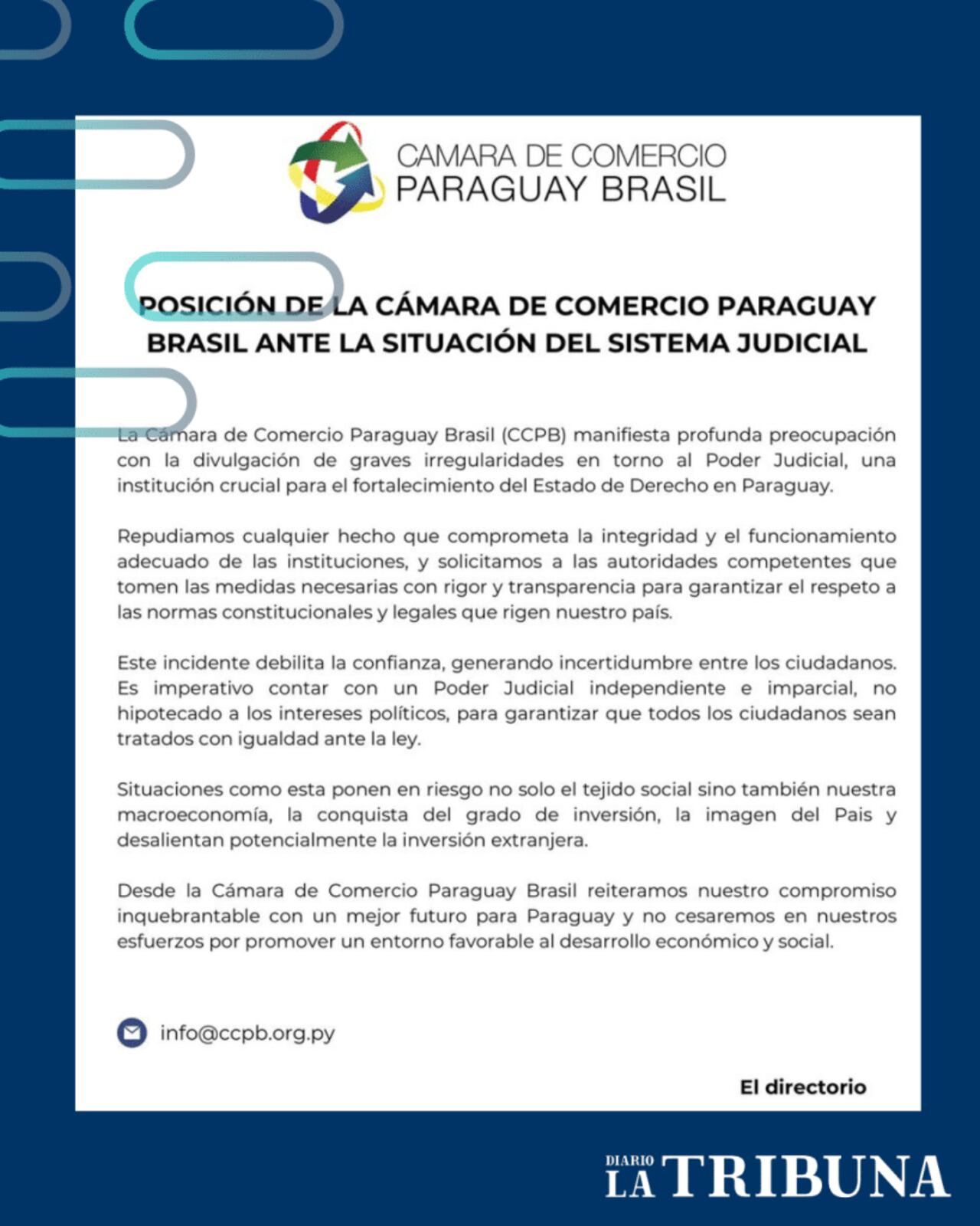 Comunicado de la Cámara de Comercio Paraguay Brasil.