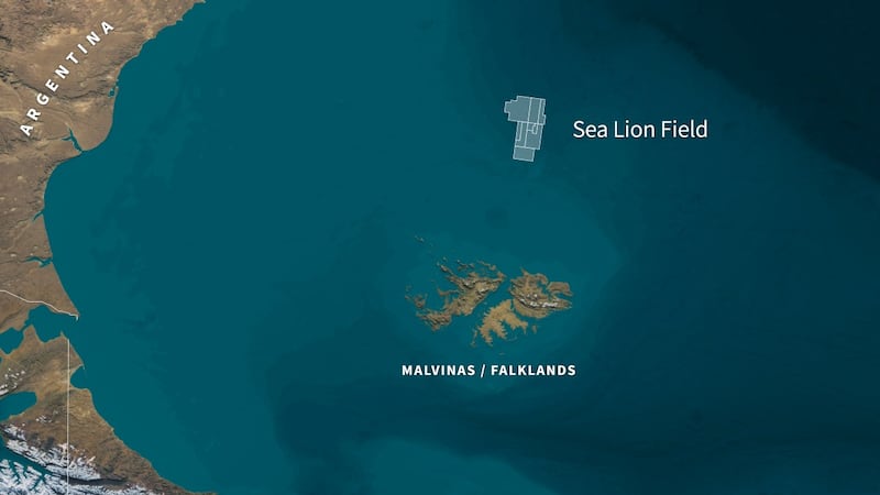 Mapa del Altlántico Sur en el que ser observa a las islas Malvinas, para Argentina, o Falkland, para Reino Unido. (AFP)