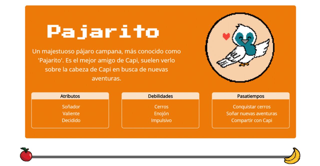 Pajarito, el compañero de aventuras de Capi.