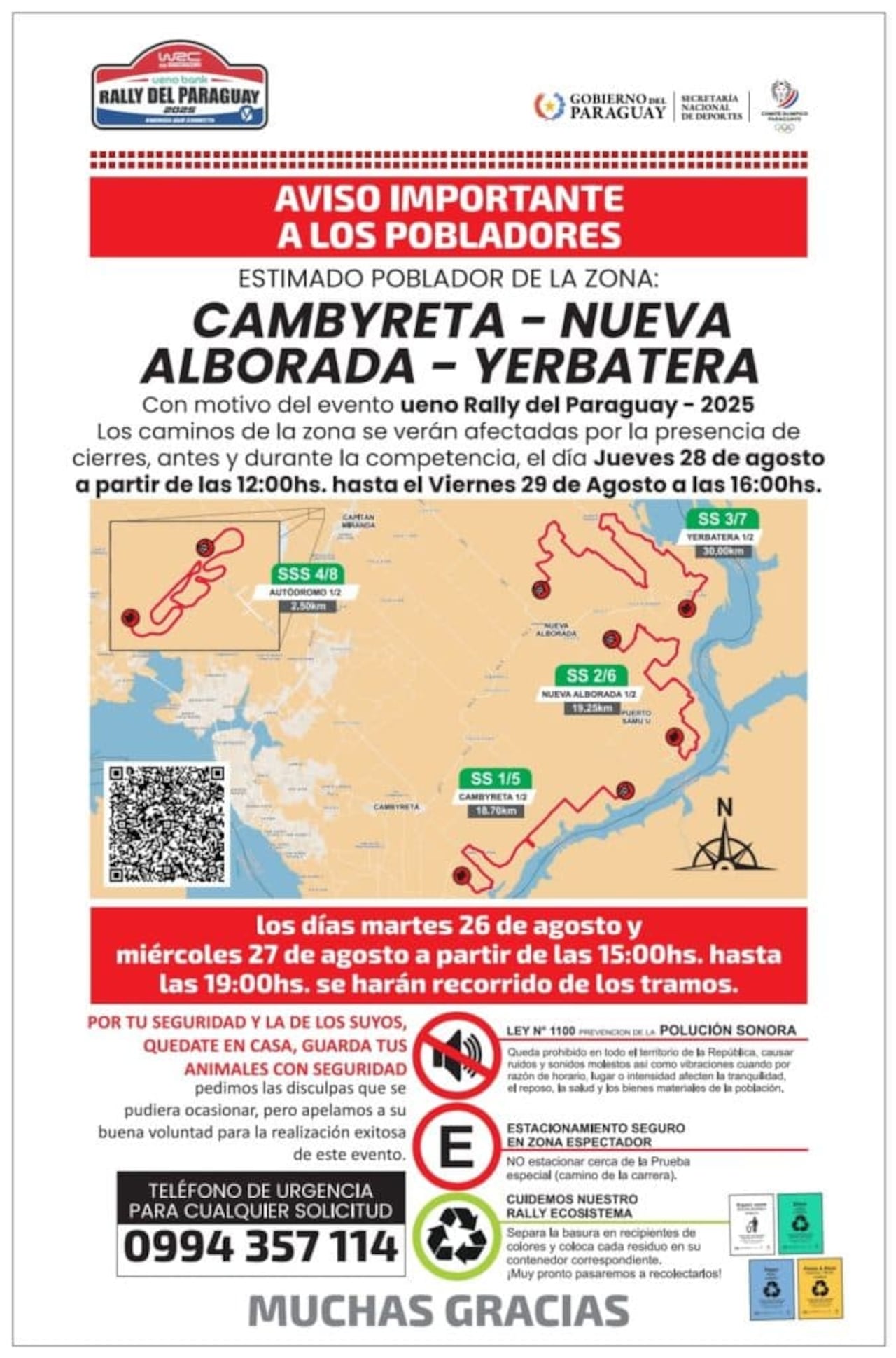 El primer tramo de la competencia del WRC inicia en el distrito de Cambyreta.