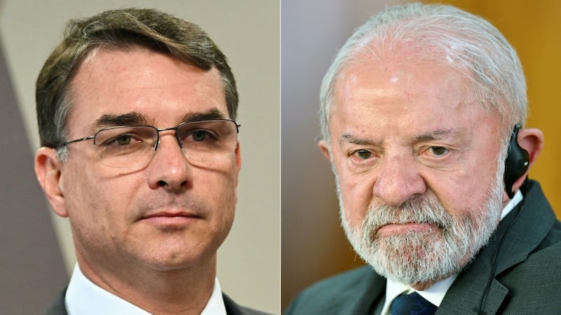 El senador Flavio Bolsonaro (i) y el presidente de Brasil, Luiz Inacio Lula da Silva (d). Encuestas vaticinan empate técnico en los comicios fijados para octubre próximo.