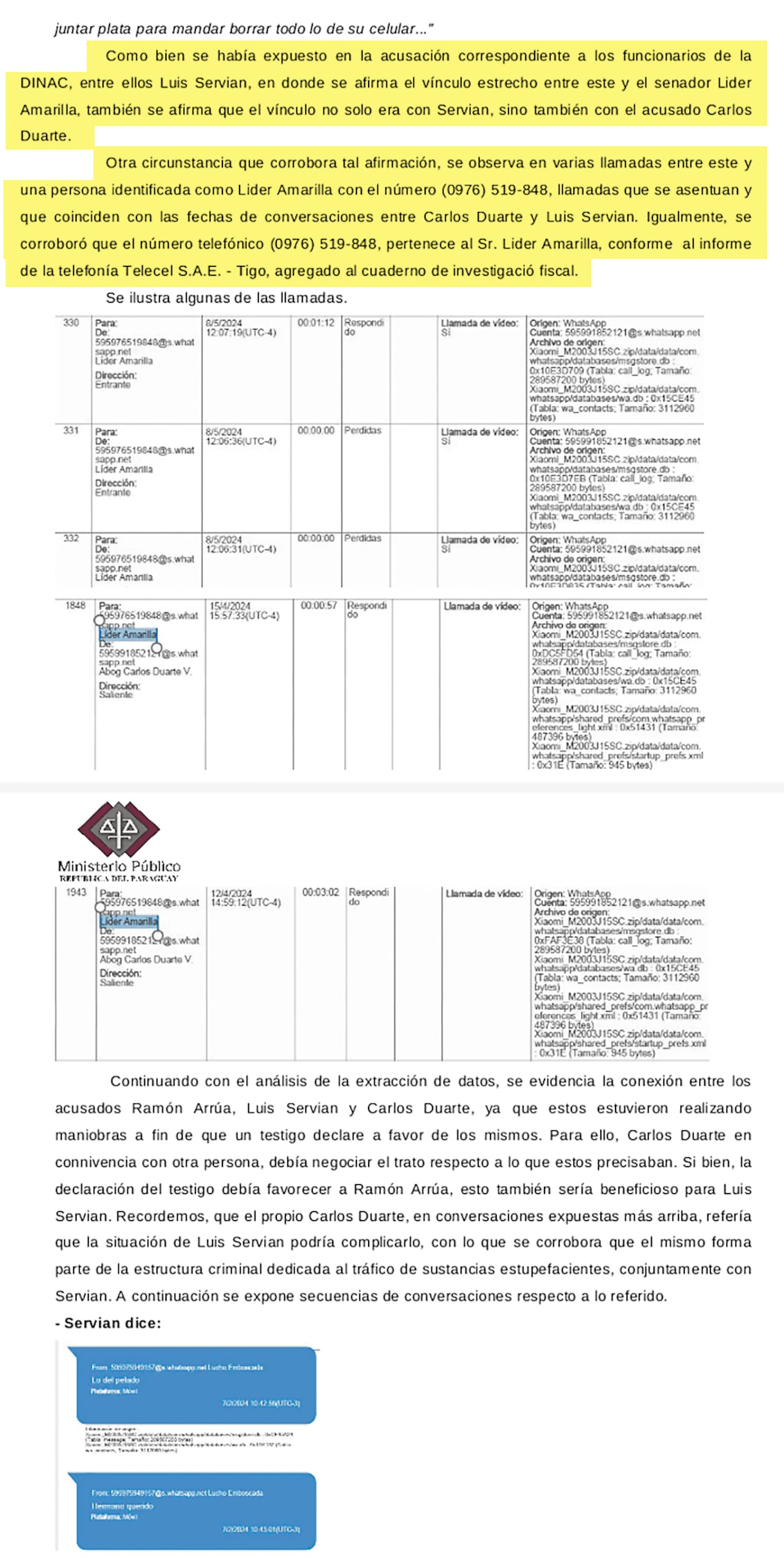 Facsímil. Parte de la acusación del Ministerio Público.