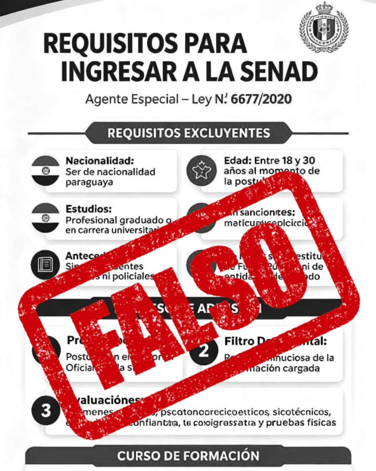 Desde la SENAD advierten sobre la circulación de ofertas engañosas de cursos preparatorios para aspirantes a agentes especiales.