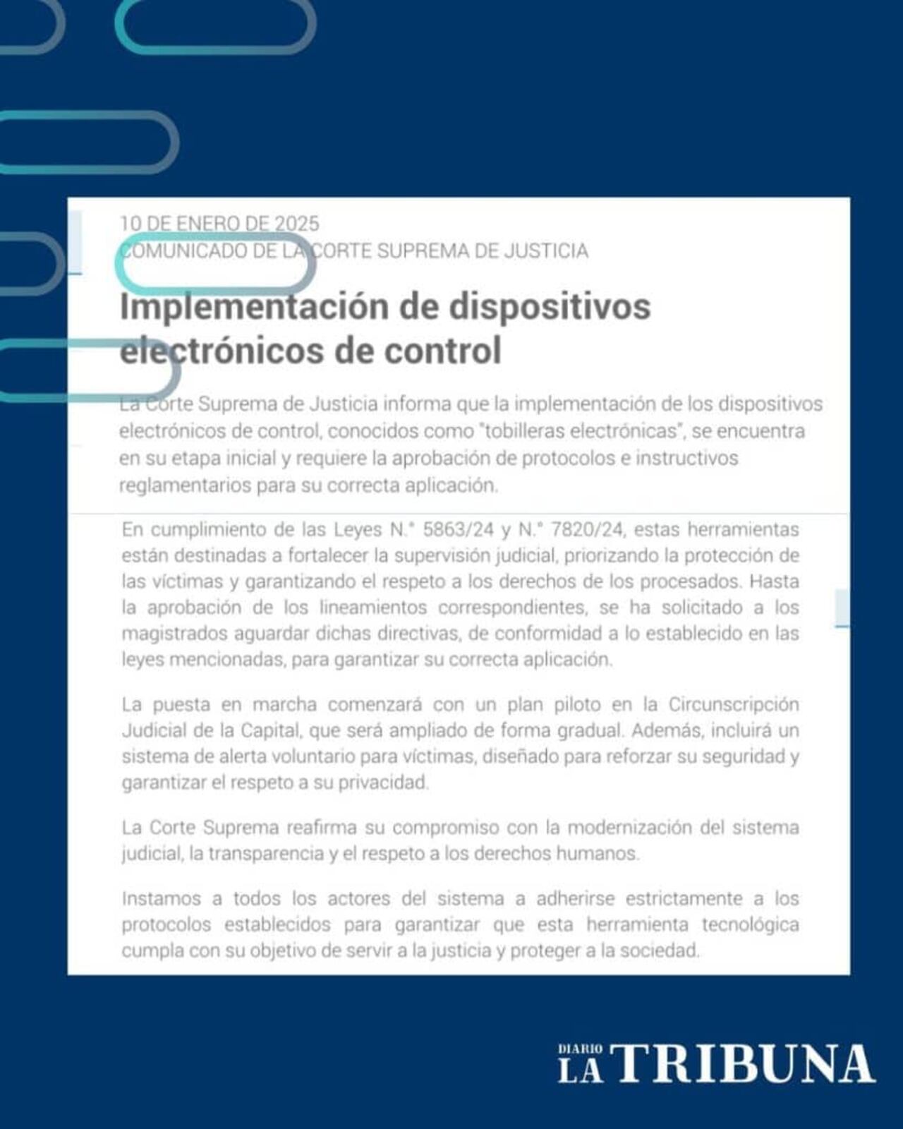 Comunicado emitido por la Corte Suprema de Justicia.