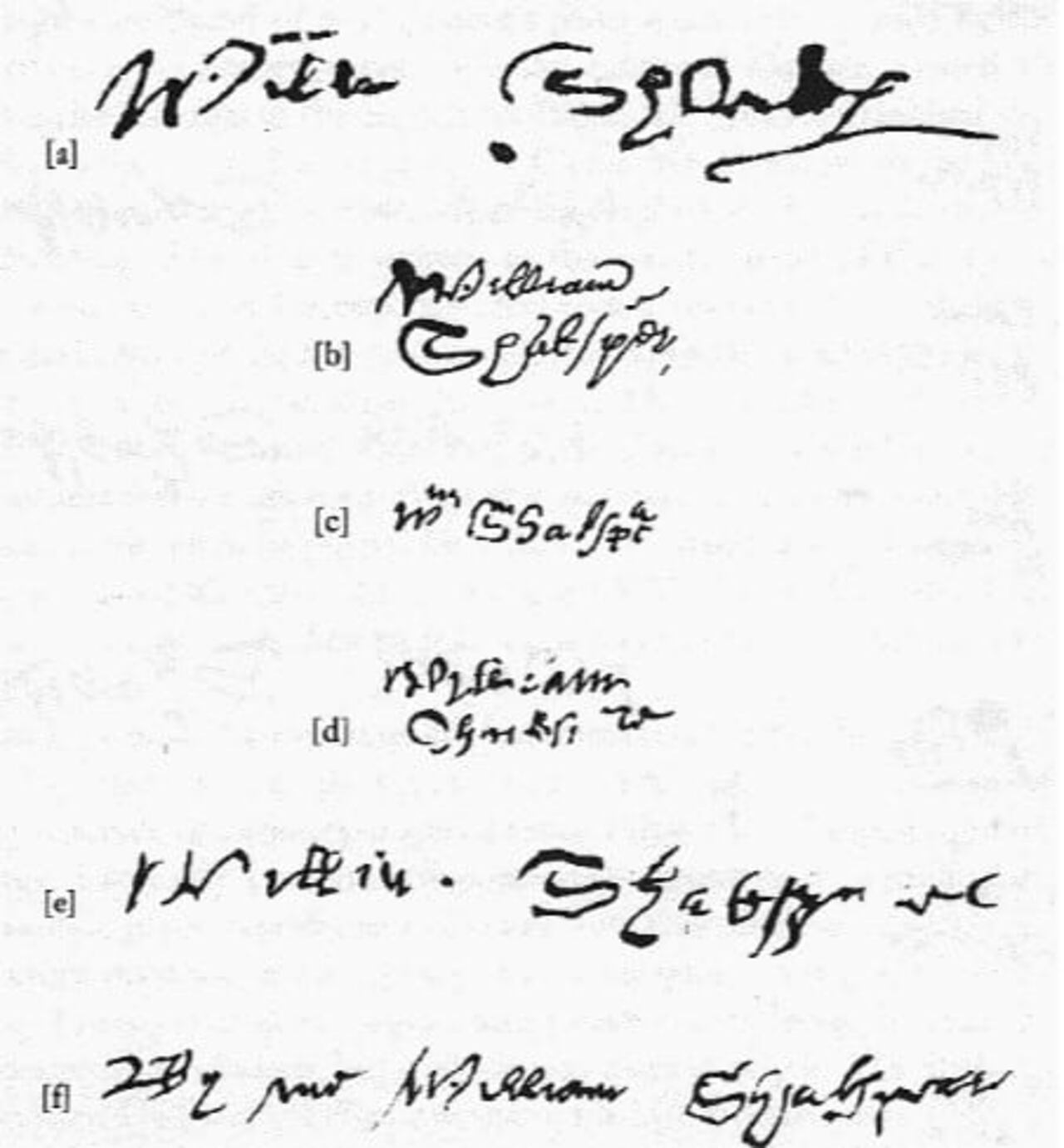 Las seis firmas diferentes de William Shakespeare (1564-1616)