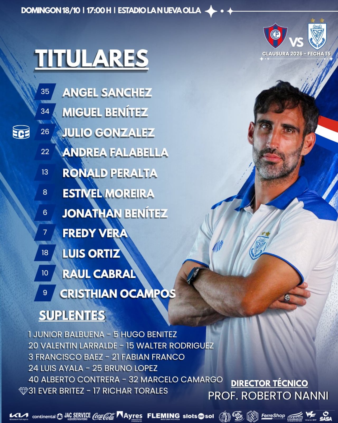 Iniciales en el cuadro visitante.